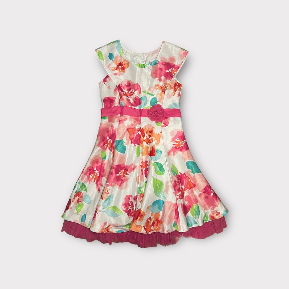 Jona Michelle Floral Water Paint Tulle Lined Dress